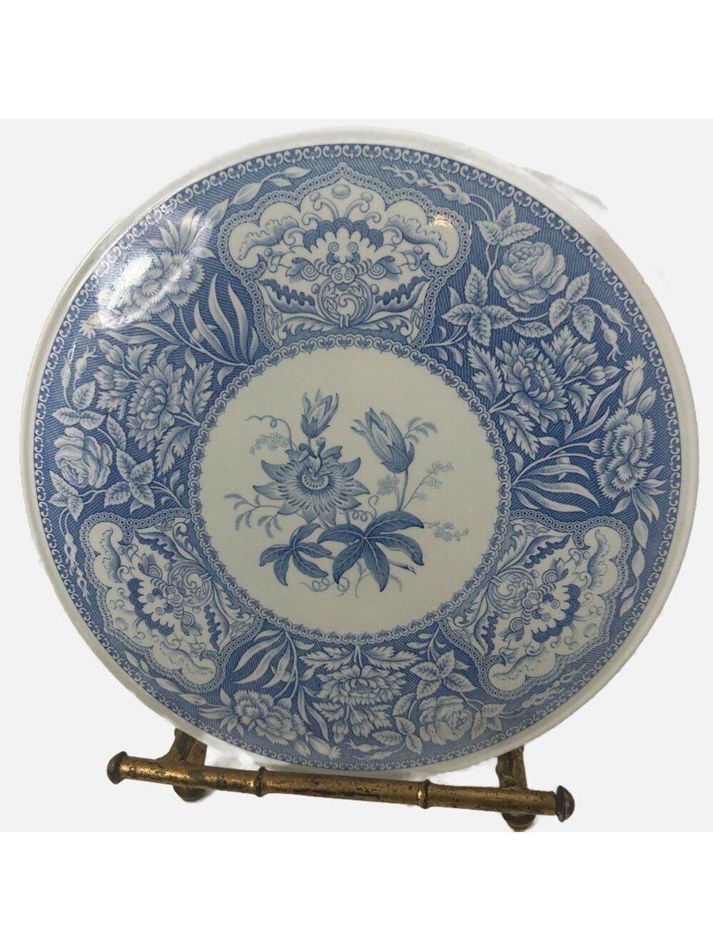 SPODE The Blue Room Collection Floral Cake Plate Underglaze Print 11” Blue